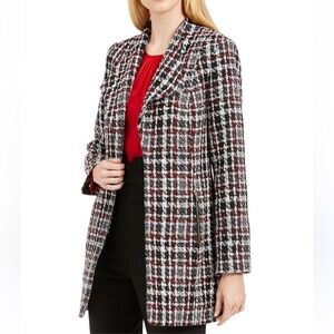 CALVIN KLEIN TWEED JACKET CAREER BLACK RED WHITE OPEN FRONT SIZE 4